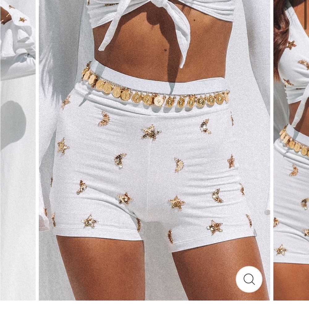 White Sequin Star & Moon Bike Shorts